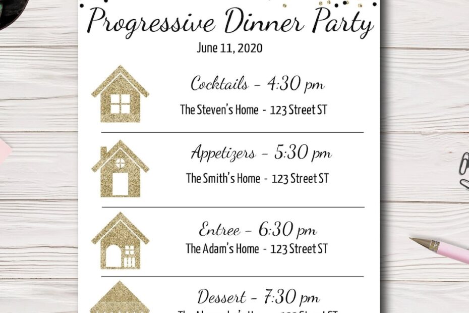 Progressive Dinner Party Invite Template Neighborhood Dinner Party Four Locations Potluck Dinner Easy To Use Template Etsy