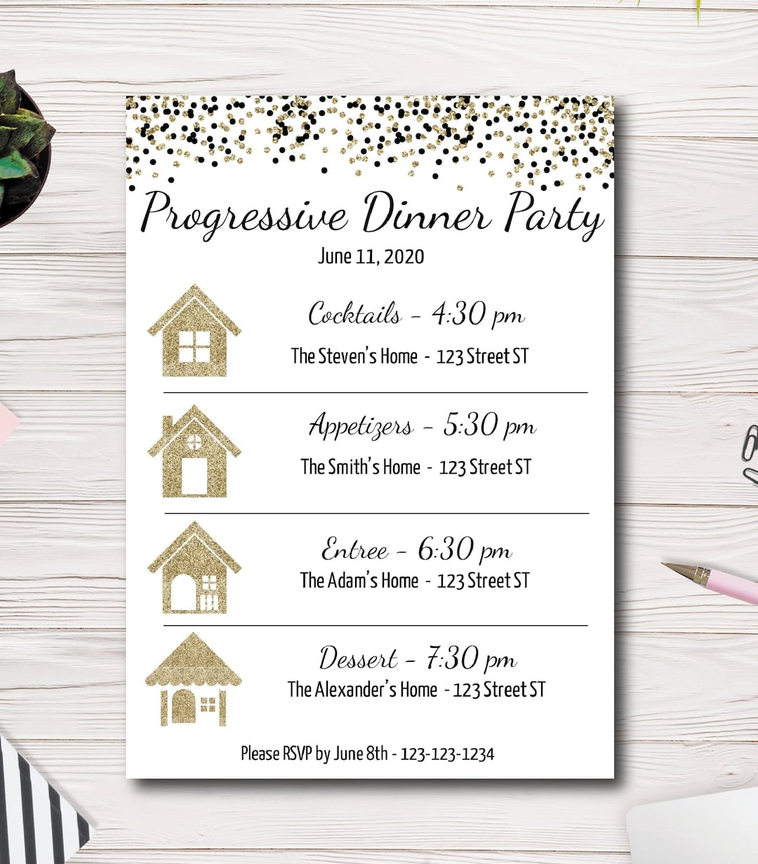 Progressive Dinner Party Invite Template Neighborhood Dinner Party Four Locations Potluck Dinner Easy To Use Template Etsy
