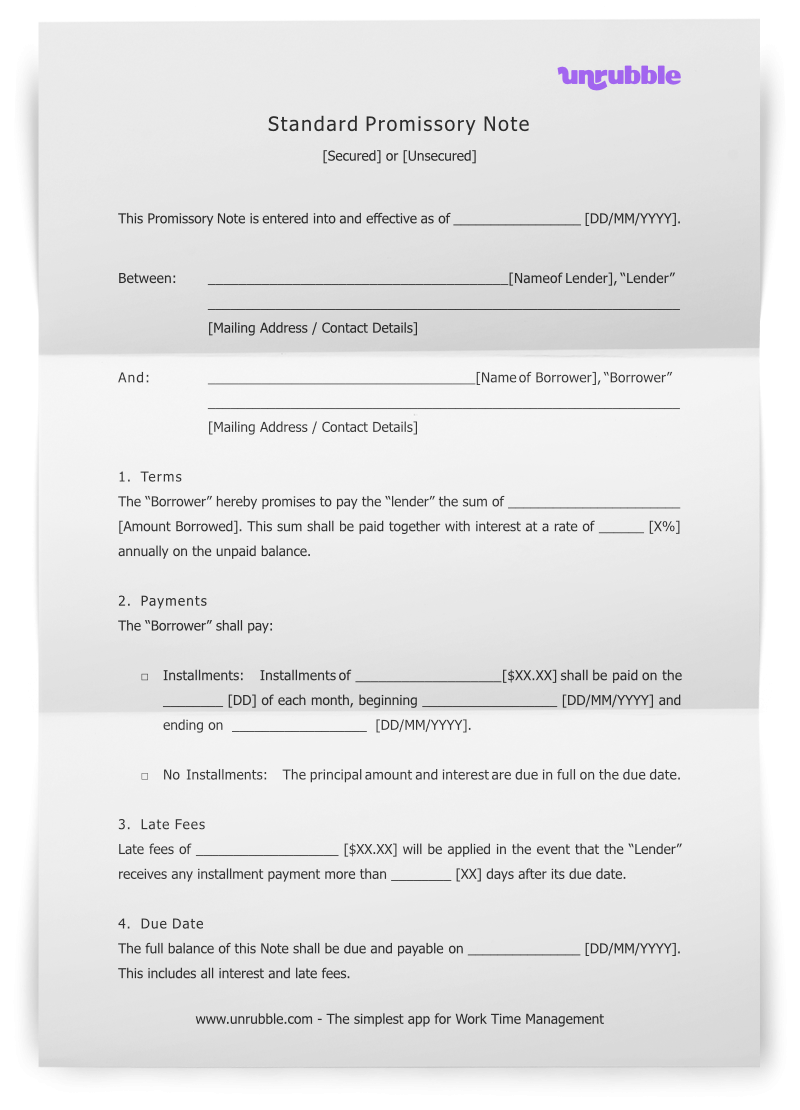 printable simple promissory note template