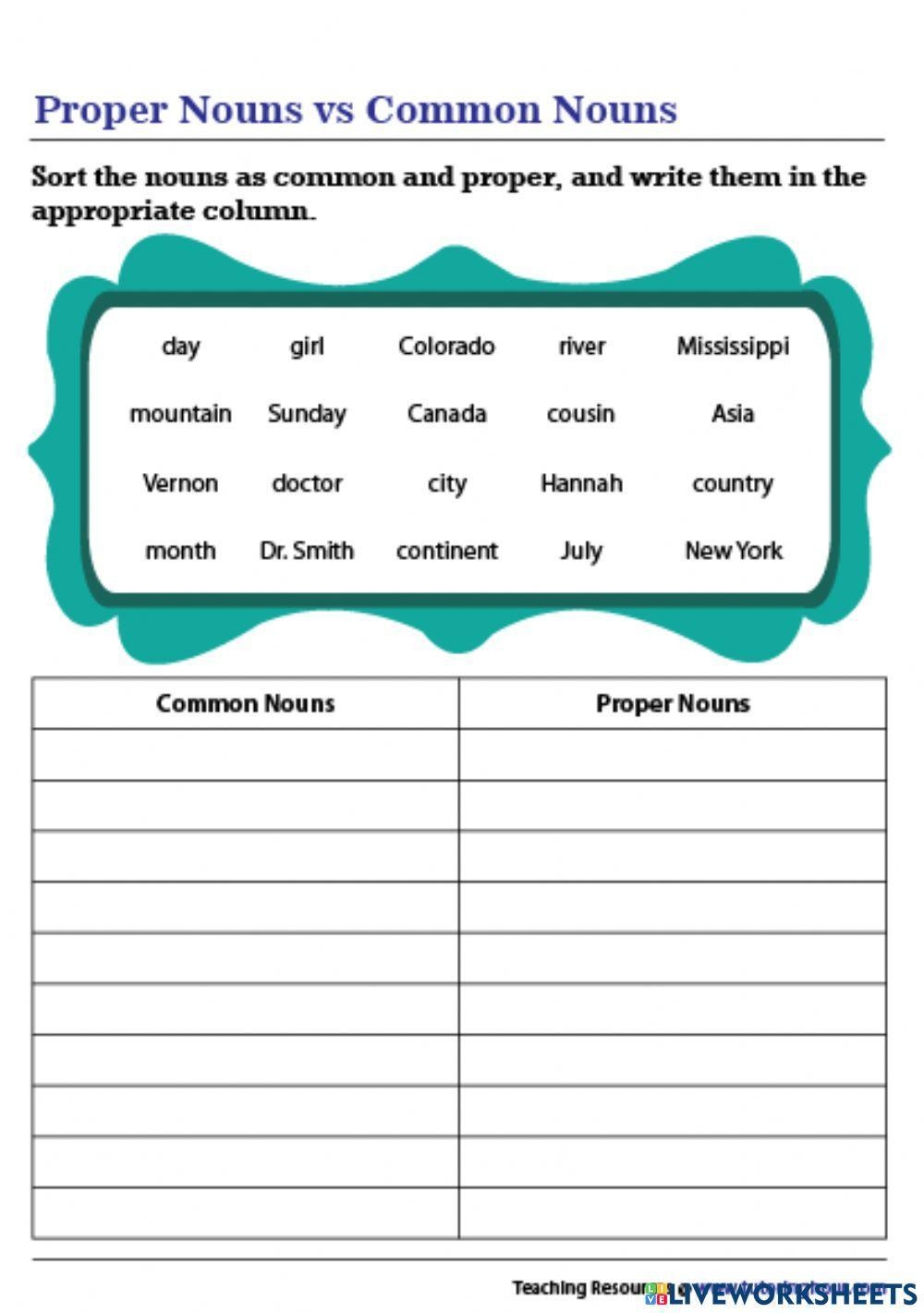 common noun proper noun worksheet