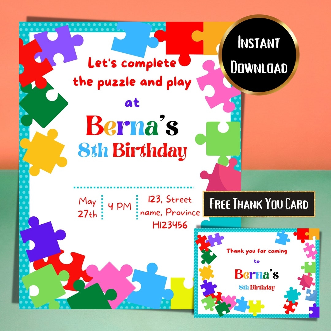 Puzzle Birthday Invitation Autism Birthday Invitation Puzzle Invitation Boy Birthday Girl Birthday Kids Birthday Invitation Kids Party Etsy