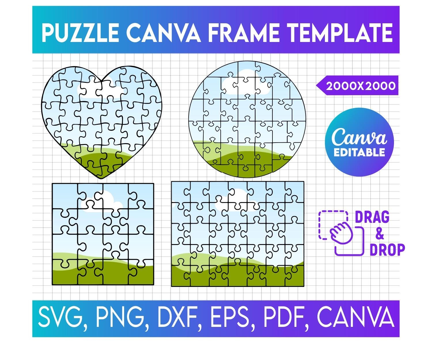 Puzzle Canva Frame Template Canva Editable Frame Printable Frame Jigsaw Puzzle Template Design Your Own Puzzle Easy Drag And Drop Photo Etsy