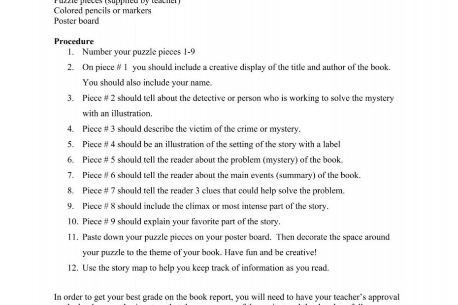 Puzzle Piece Mystery Book Report