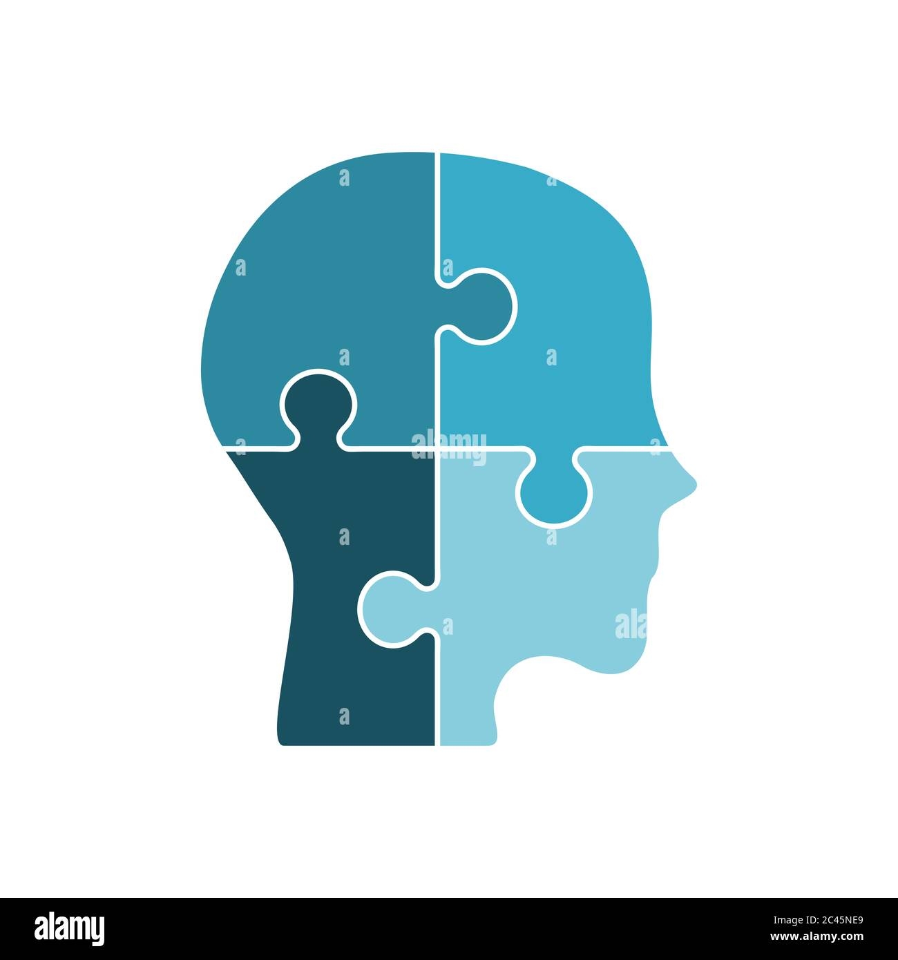Puzzle Pieces Form A Human Head Four Blue Jigsaw Pieces On White Background Infographic Template Depression And Mental Health Issues Confused Man Stock Vector Image U0026 Art Alamy