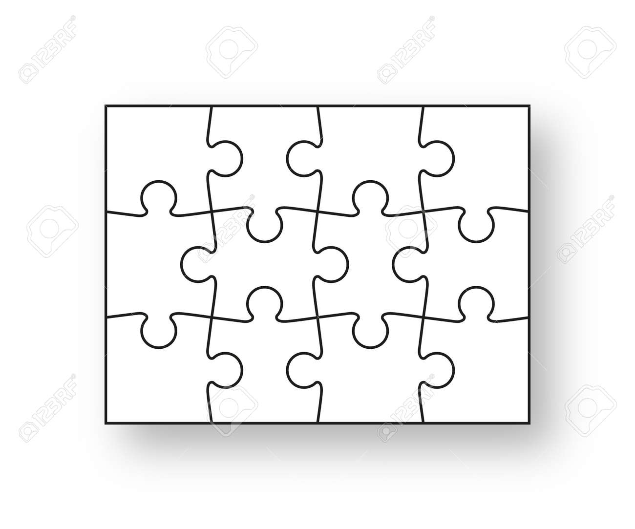 Puzzle Pieces Set Jigsaw Outline Grid Scheme Of Thinking Game Modern Background With Mosaic Shapes Cutting Template With 12 Details Simple Frame Tiles Vector Illustration Royalty Free SVG Cliparts Vectors And Stock