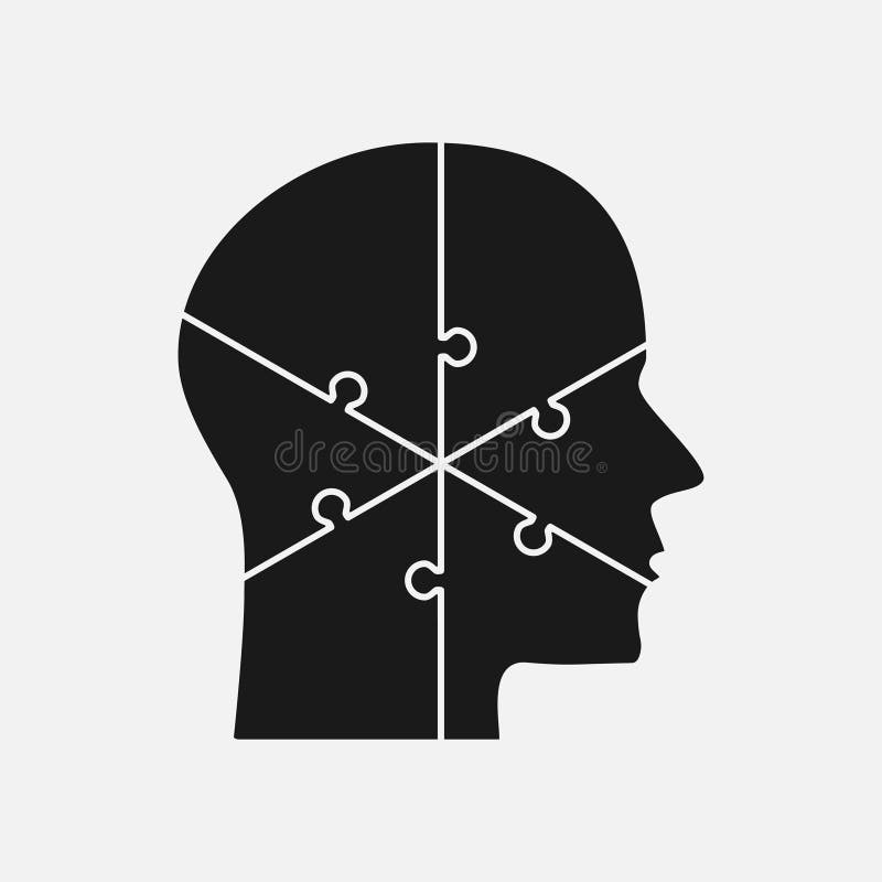 Puzzle Pieces Silhouette Brain Head Six Steps Stock Vector 