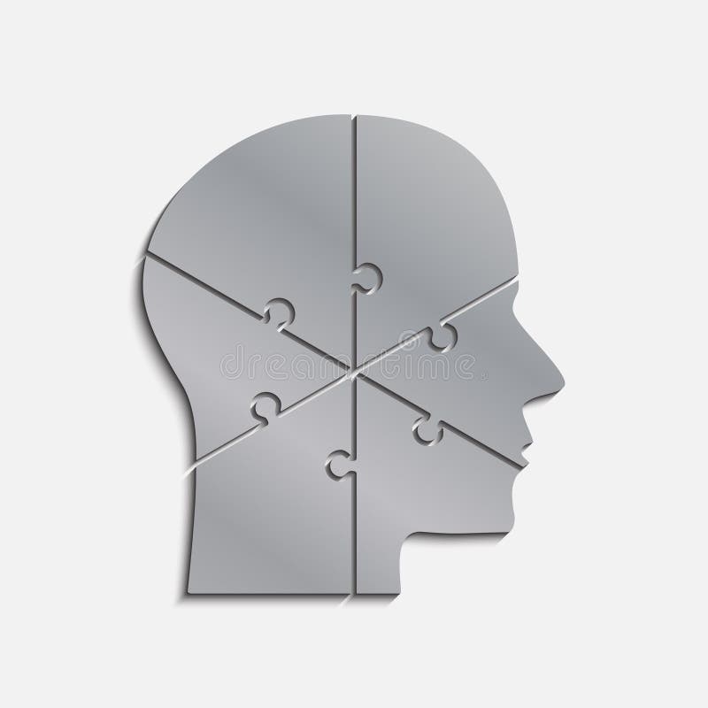 Puzzle Pieces Silhouette Brain Head Six Steps Stock Vector 