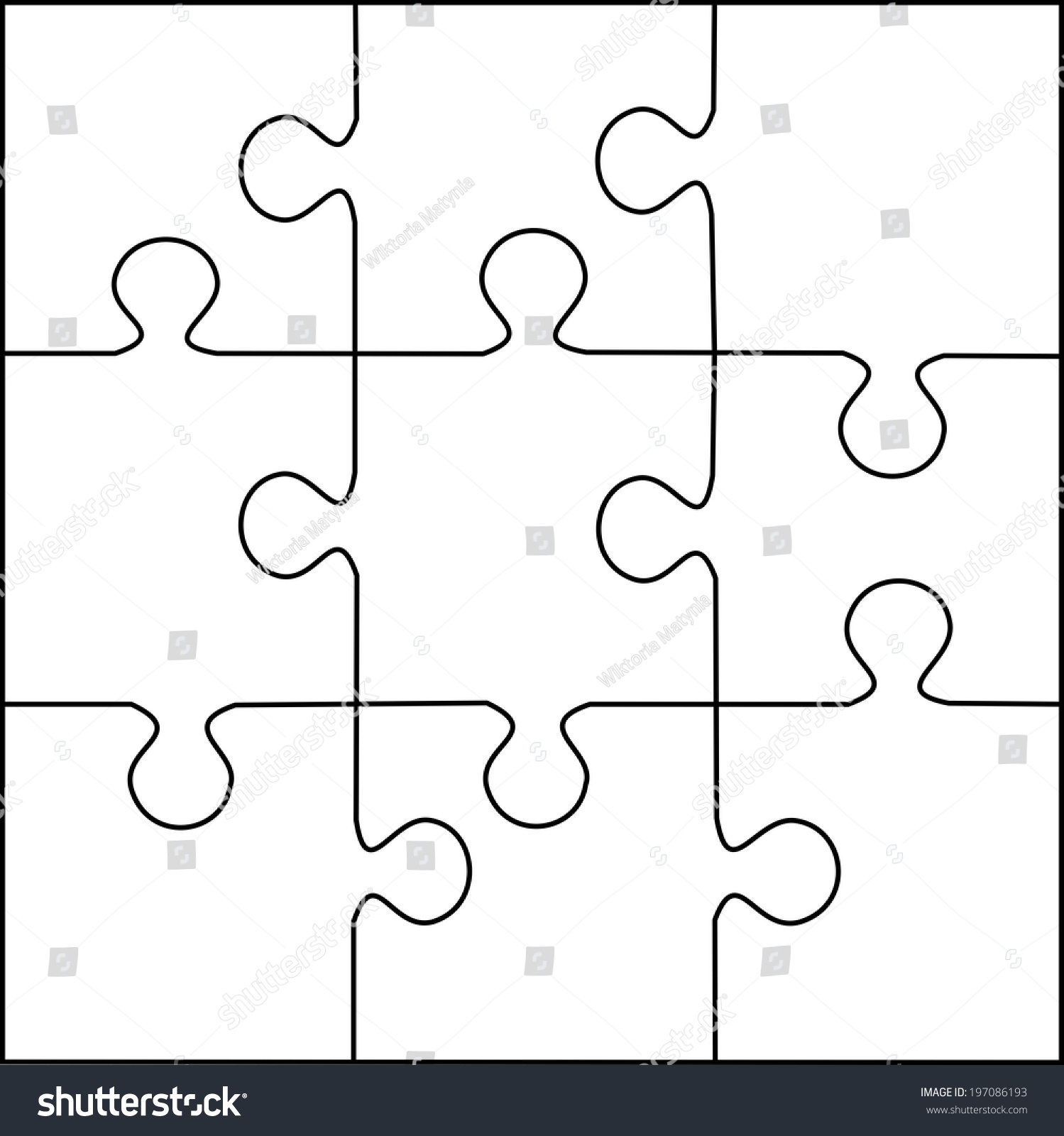 Puzzle Template 9 Pieces Stock Illustration 197086193 Shutterstock