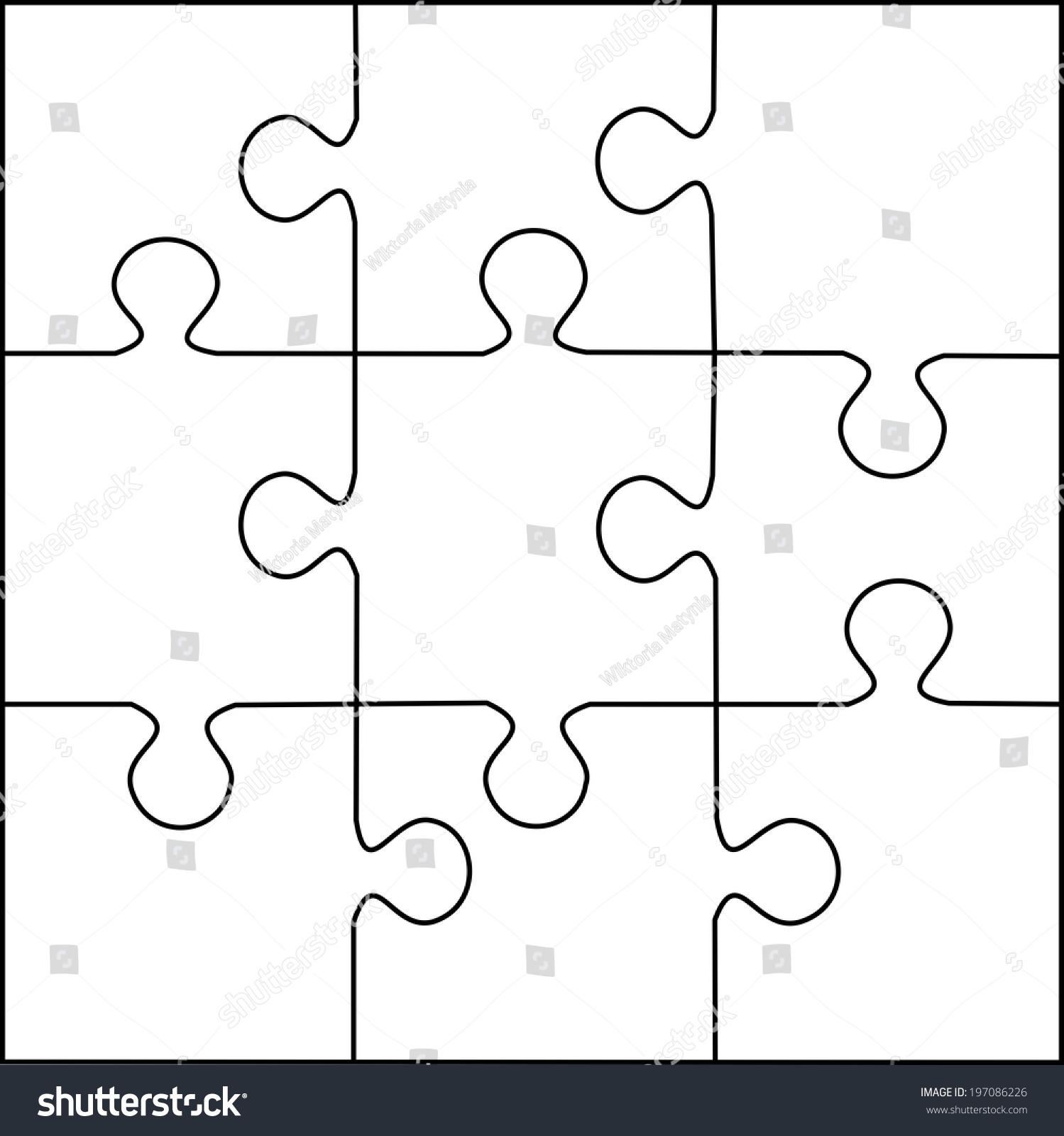 Puzzle Template 9 Pieces Vector Stock Vector Royalty Free 197086226 Shutterstock
