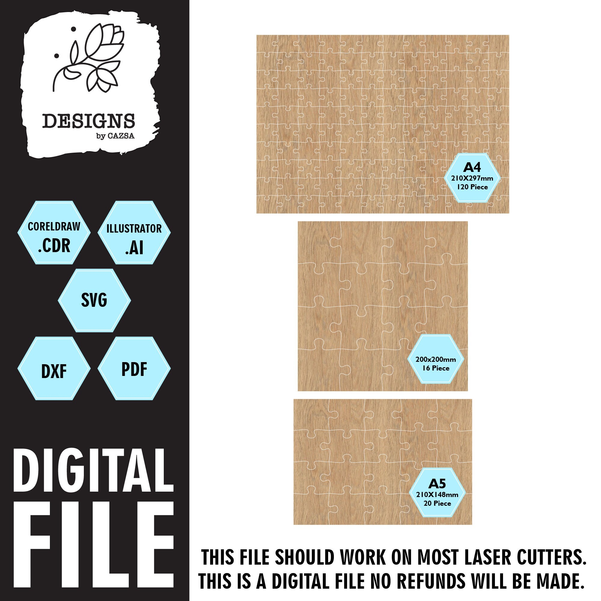 Puzzles A4 A5 200x200 100x100 50x50 Glowforge Laser Cut 
