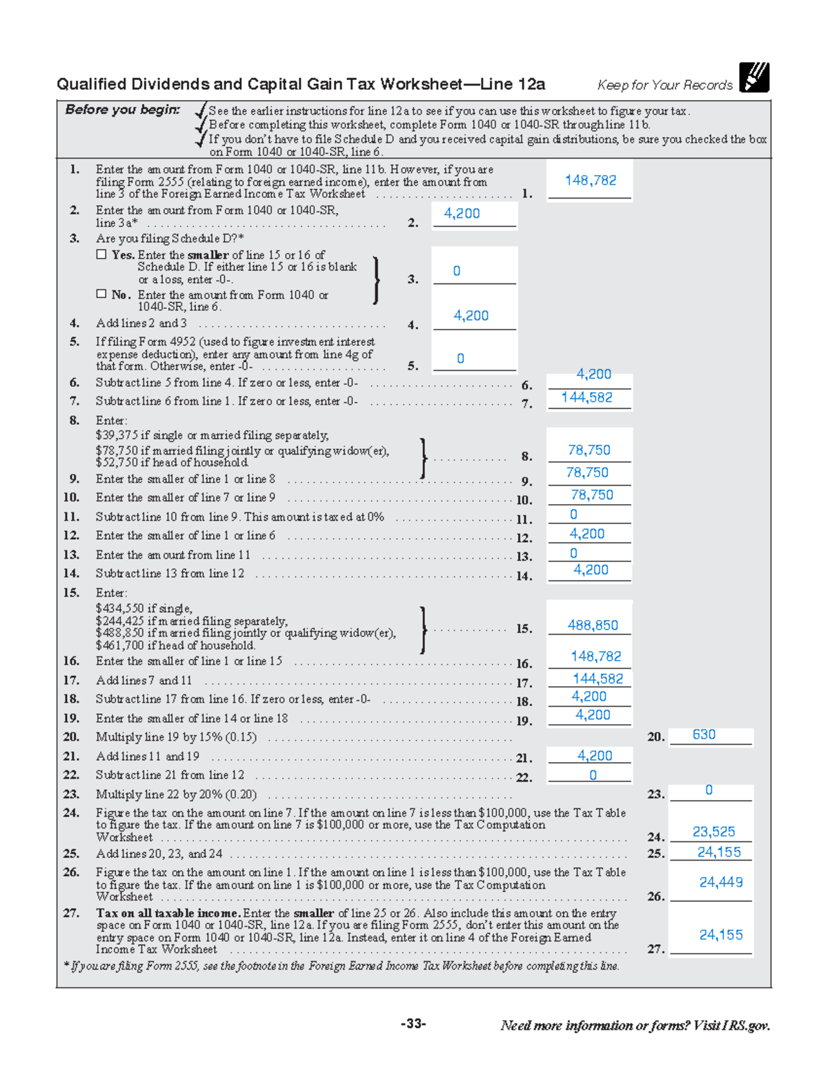 Qualified Dividends And Capital Gains Worksheet Page 33 Of 108 Fileid Studocu