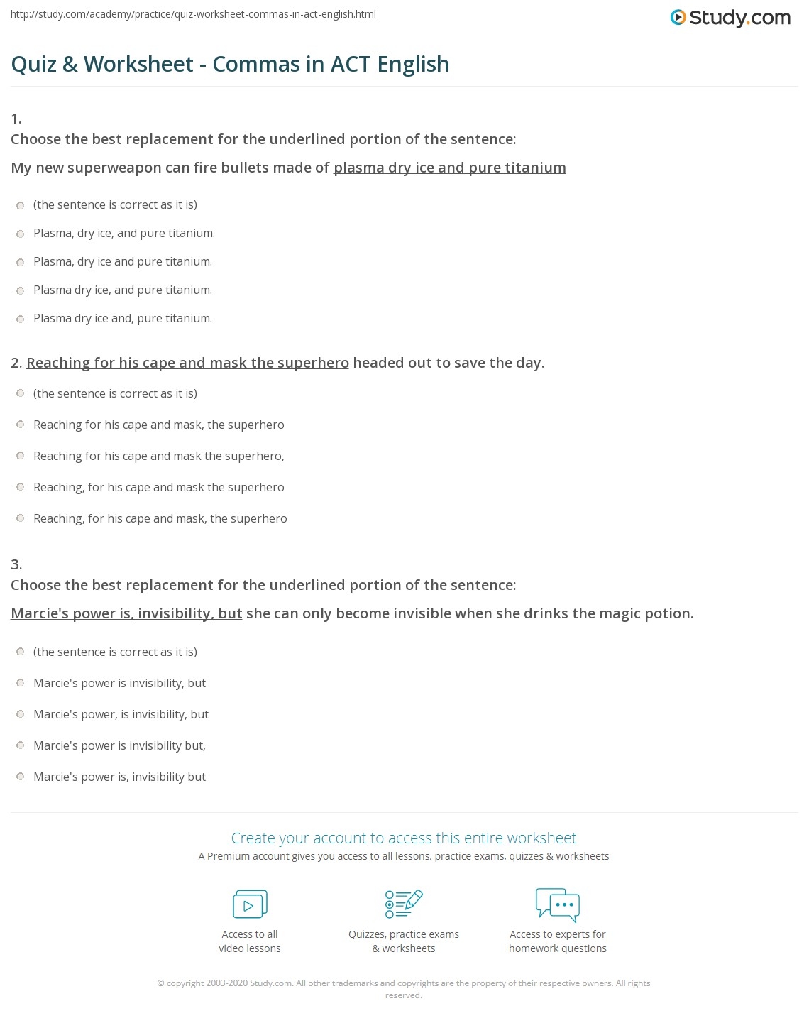 Quiz U0026 Worksheet Commas In ACT English Study