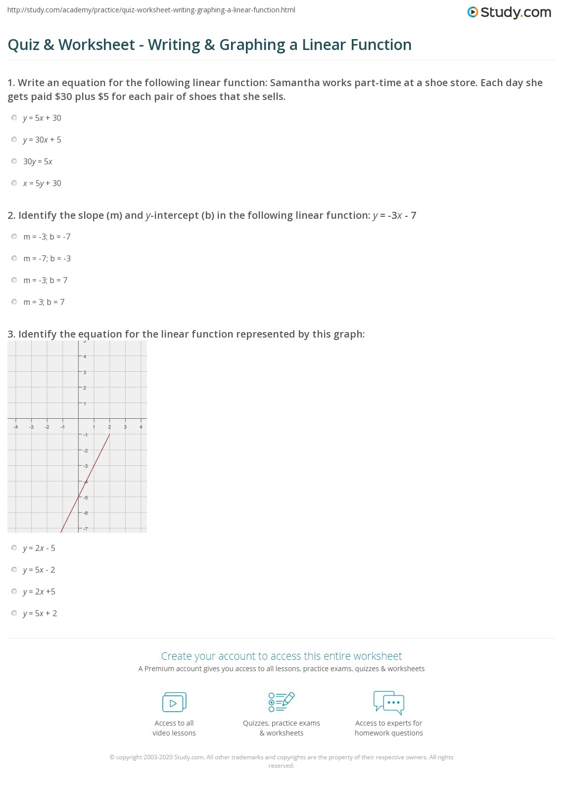 Quiz U0026 Worksheet Writing U0026 Graphing A Linear Function Study