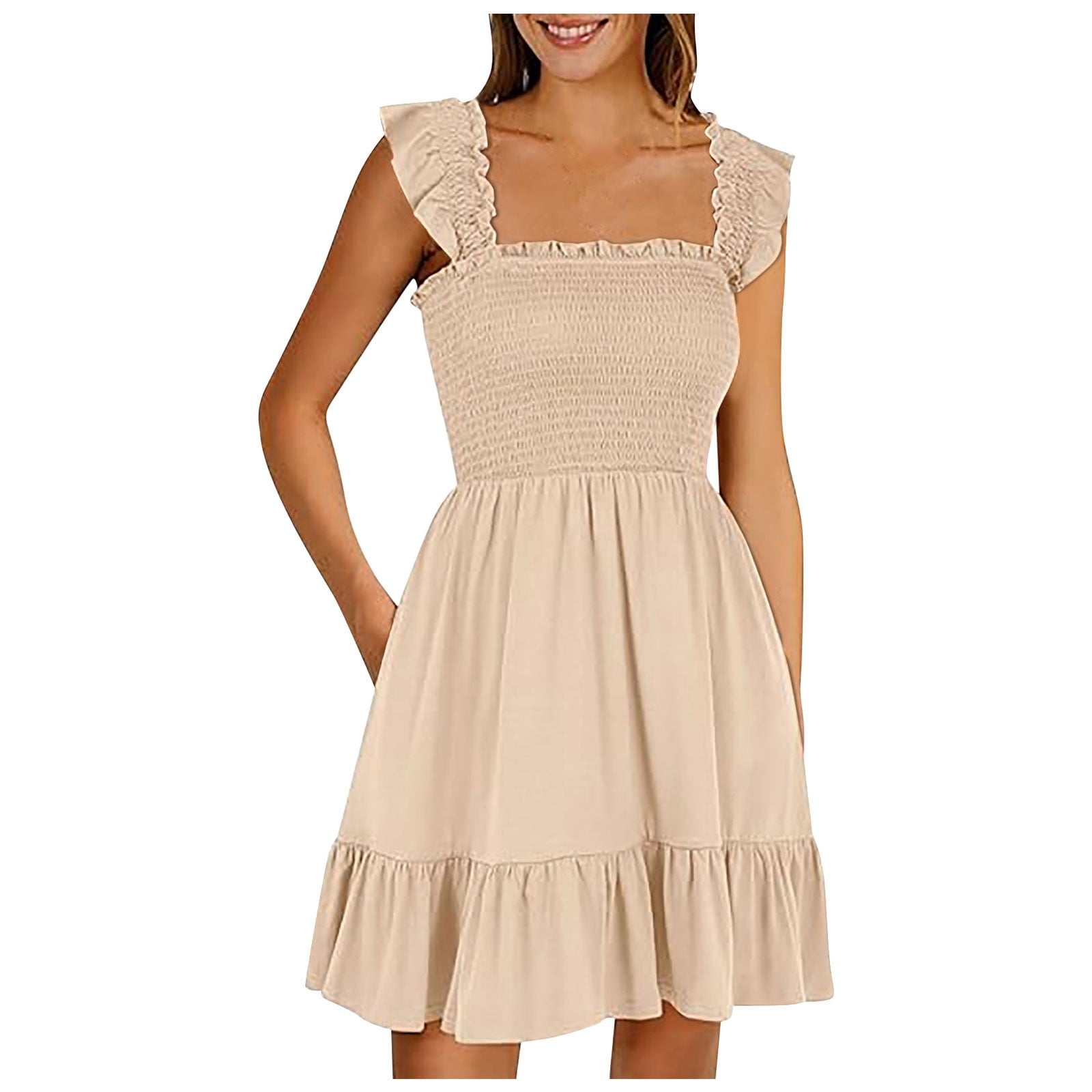 QYZEU Women s Casual Dresses Solid Color Midi Beach Dress Womens 