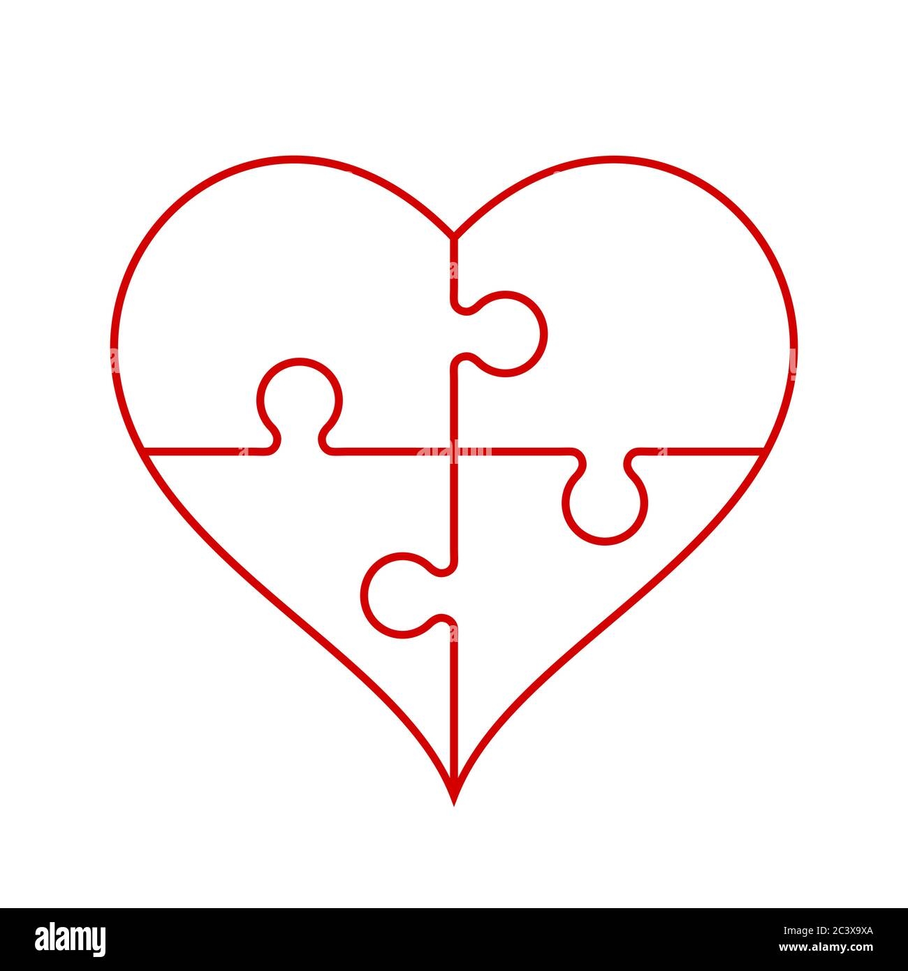 Red Heart Outline In A Shape Of A Puzzle On A White Background Four Jigsaw Pieces Healthy Heart Cardiology Togetherness Full Hearted Unity Stock Vector Image U0026 Art Alamy