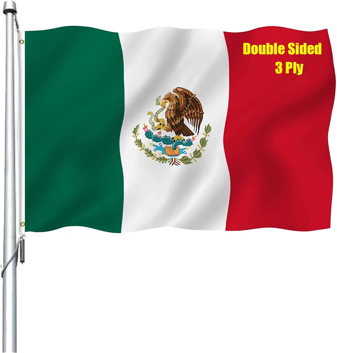 REIDFERR Mexican Flag 3x5 Double Sided Mexico Flag Vivid Color Polyester Mexican MX National Flags Long Lasting With 2 Brass Grommets For Outdoor