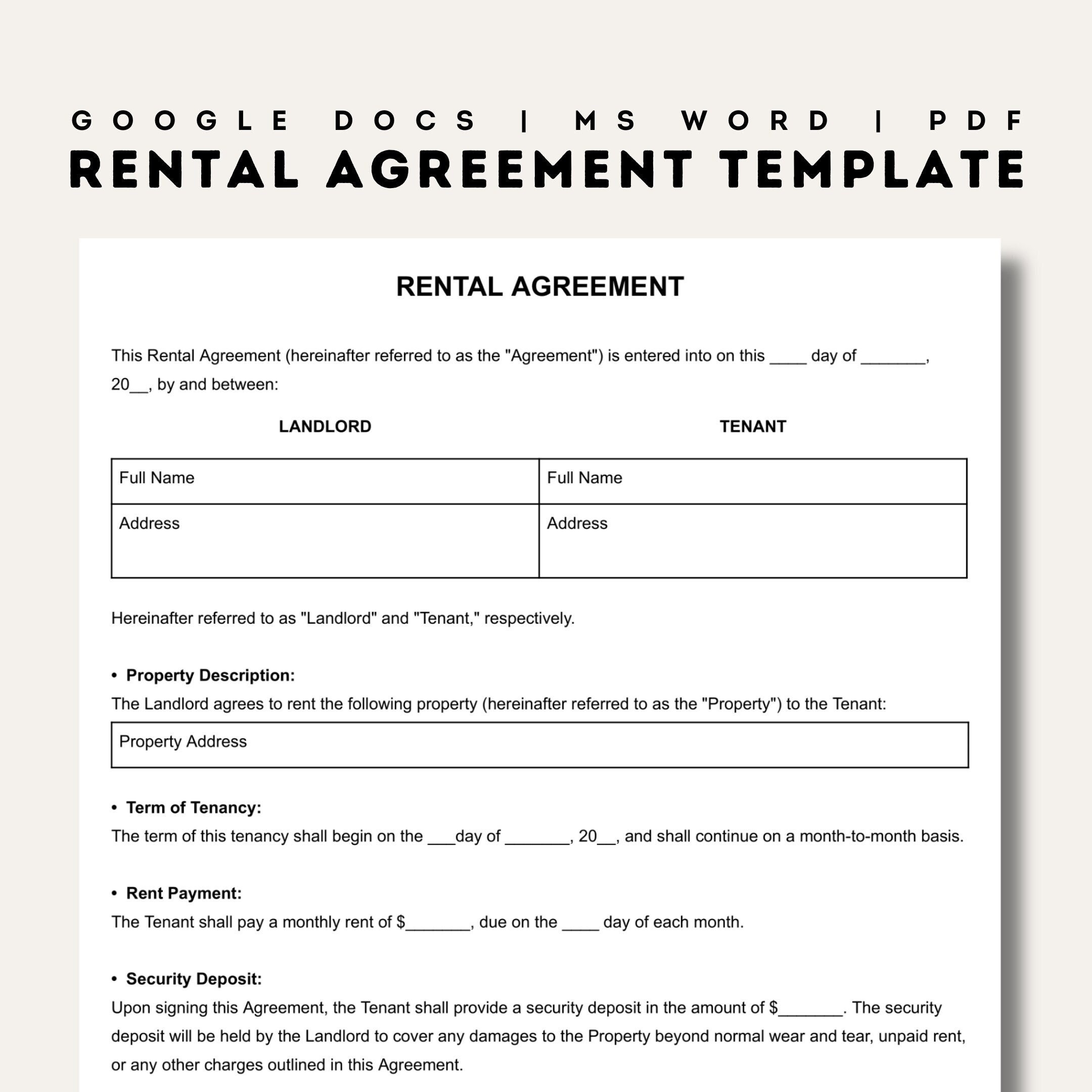 basic rental agreement free printable