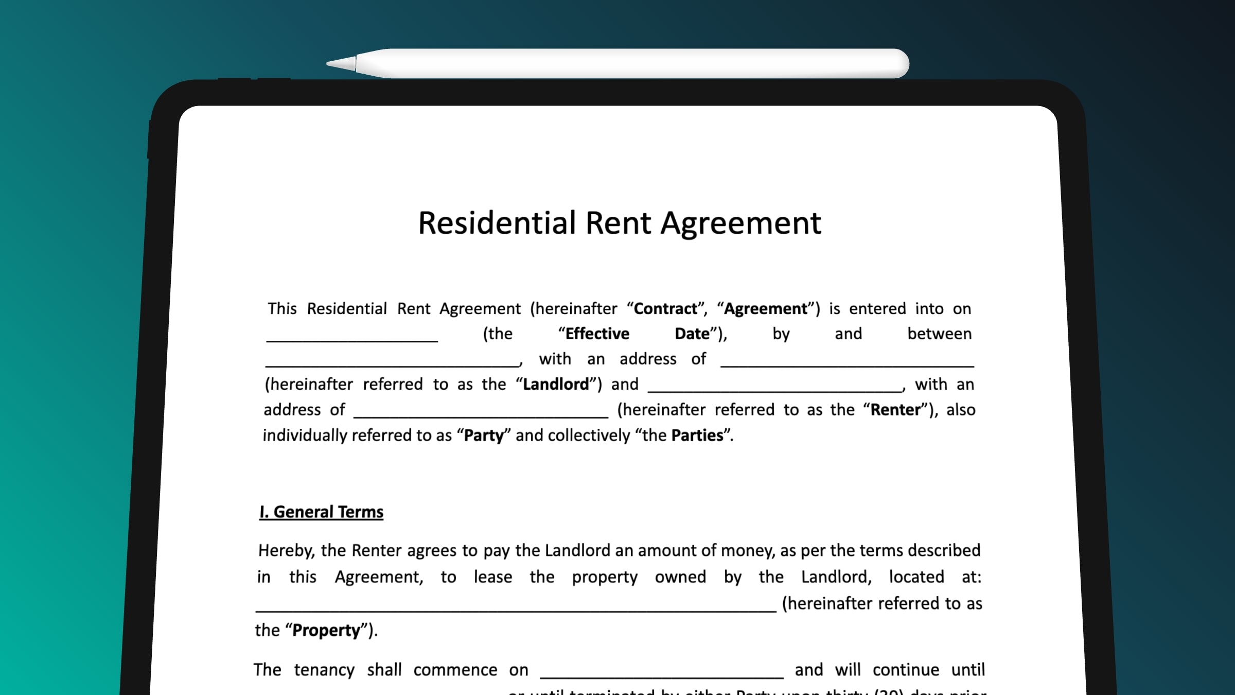 printable residential rental agreement