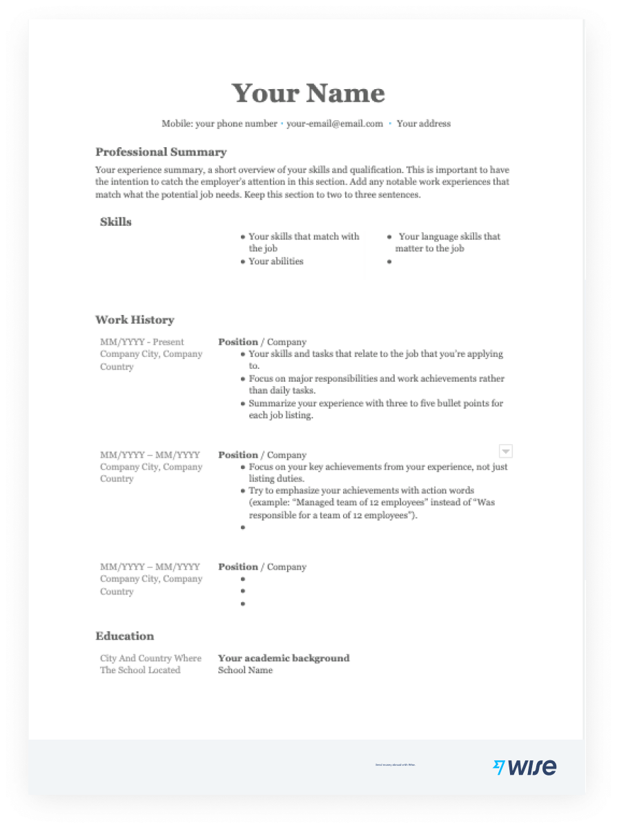 free printable resume template