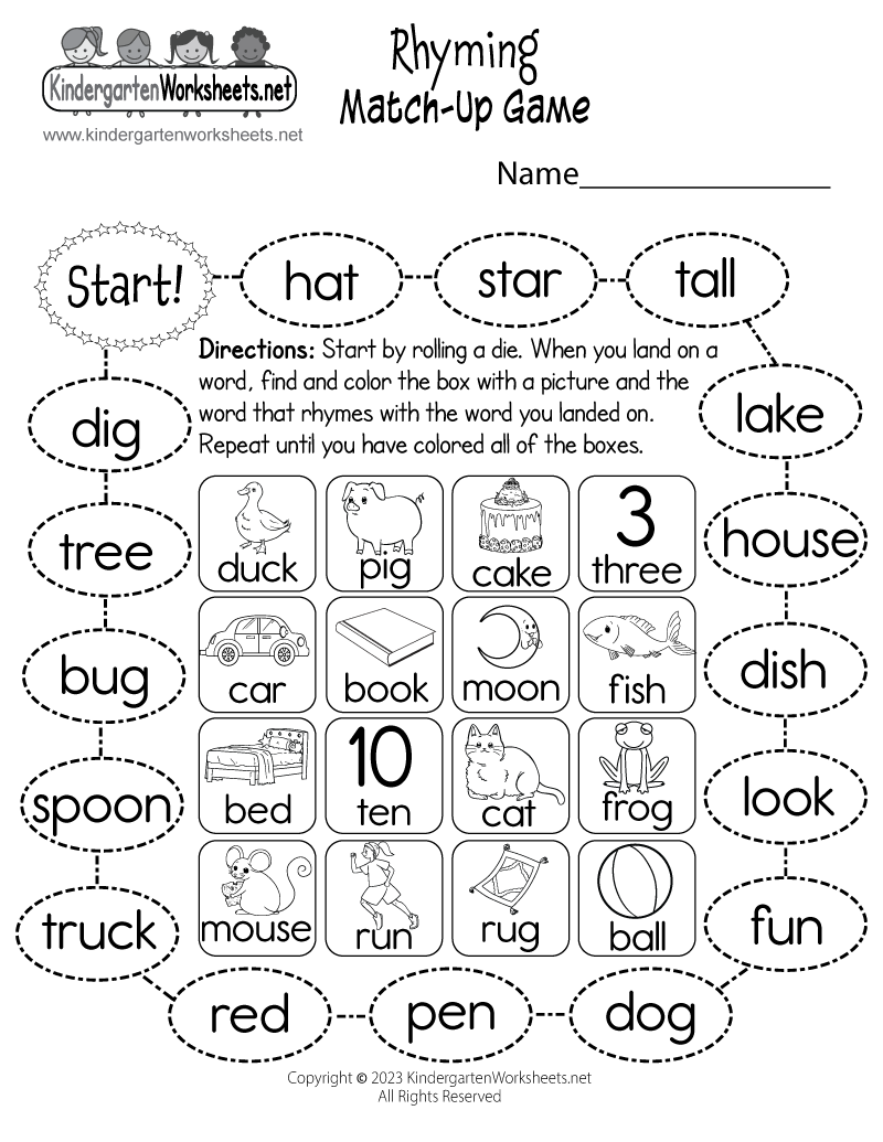 kindergarten worksheets rhyming words