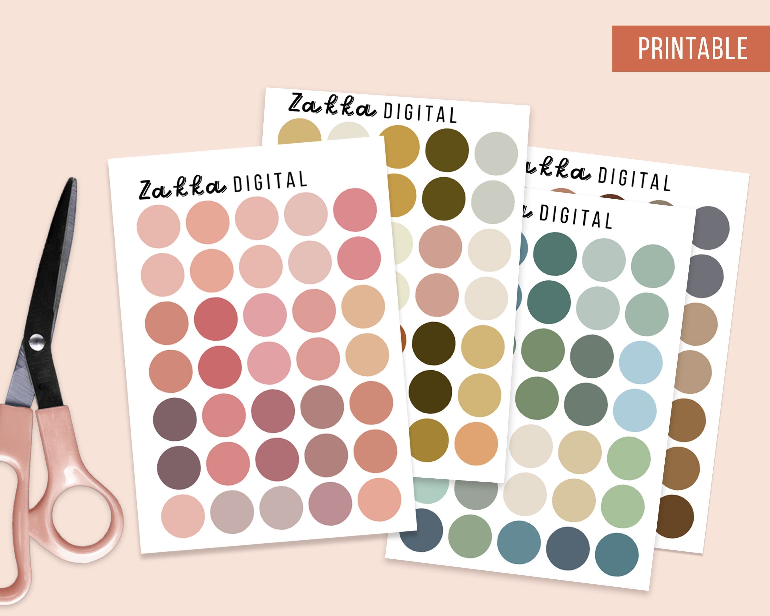 Round Dot Journal Stickers Printable Neutral Color Circle 