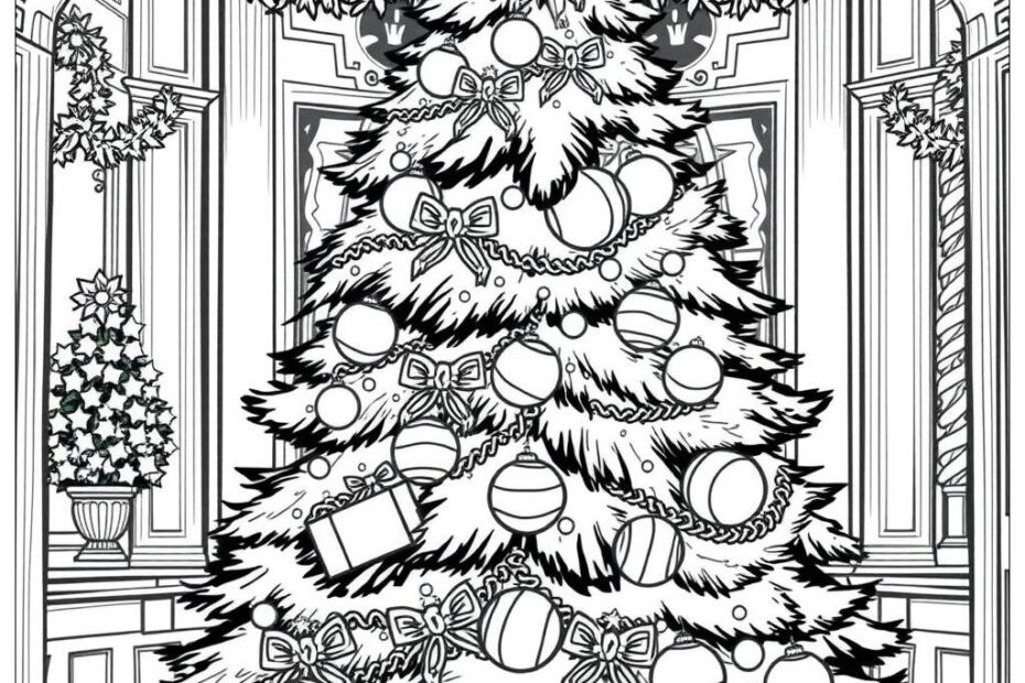 Royal Christmas Tree Palace Coloring Page Free PDFu0026PNG Printable