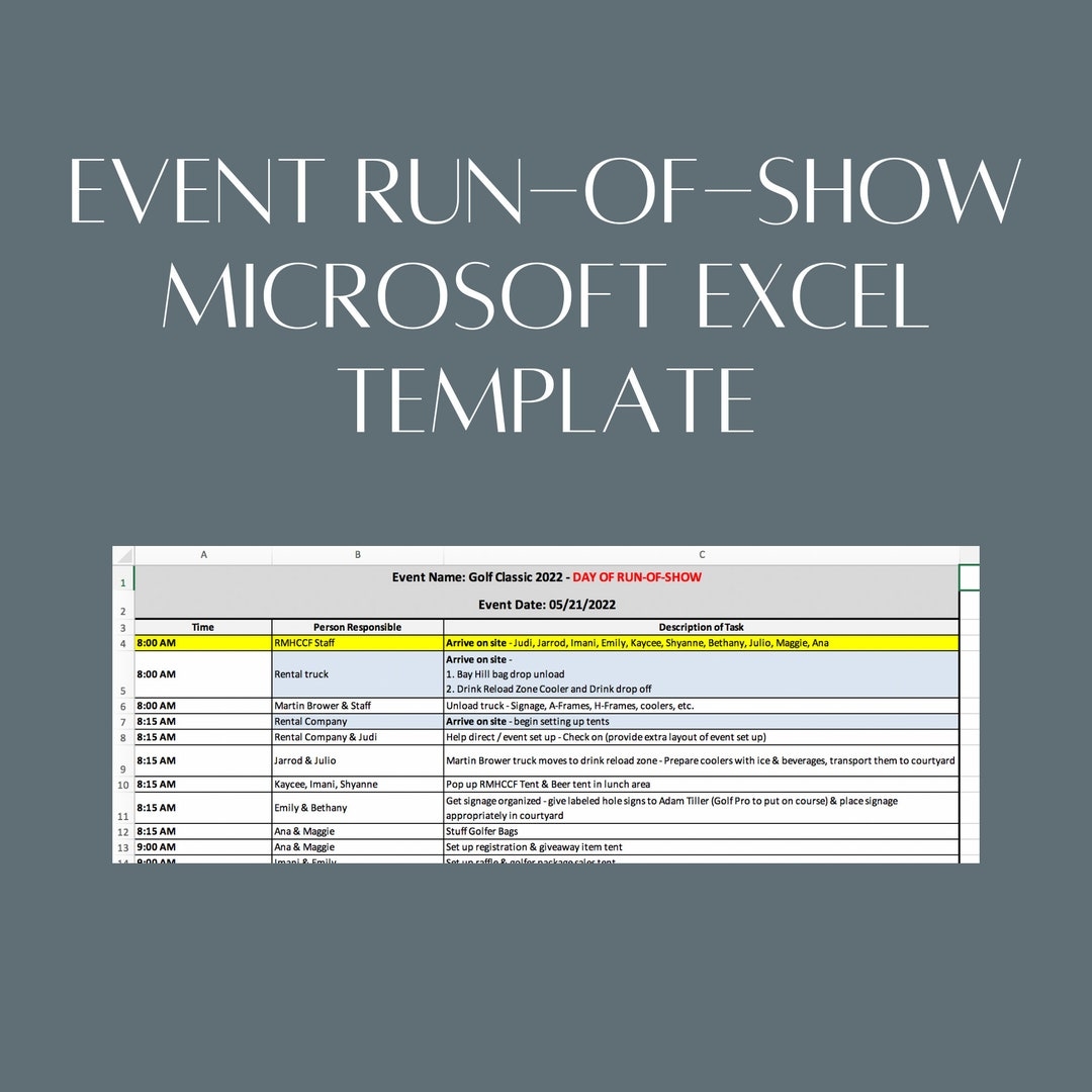Run of show Show Flow Event Timeline Microsoft Excel Template Use For Next Event Fundraiser Gala Golf Tournament Wedding Etc Etsy