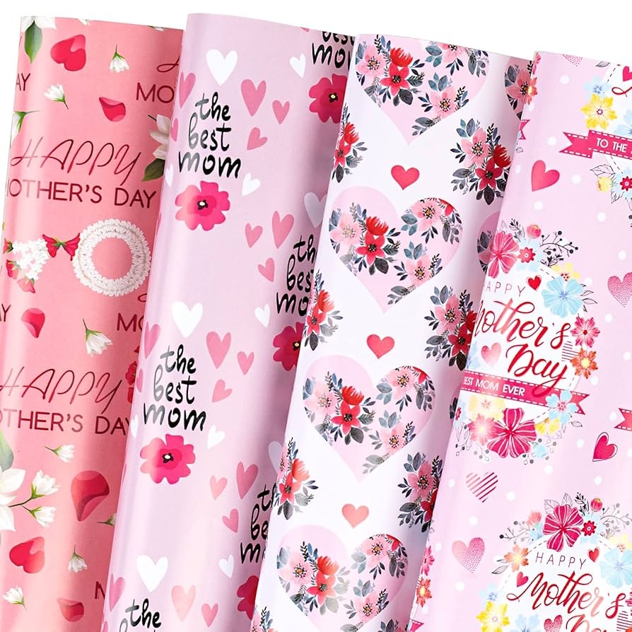 RUSPEPA Mother s Day Wrapping Paper Sheet 12 Sheets Floral Design Folded Flat With 12 Gift Tags For Party 50x70 Cm Per Sheet Amazon co uk Stationery U0026 Office Supplies