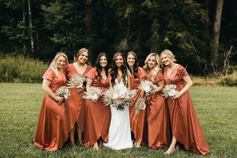 Rust Color Satin Bridesmaid Dress Wedding Dress Bridesmaid Dresses Custom Dress Long Dress WrapDress Wrapdresses Summer Dress