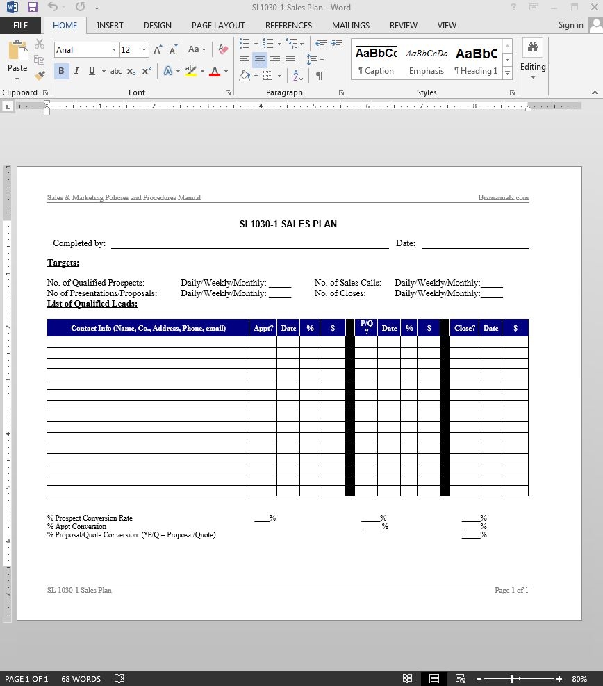 Sales Plan Template