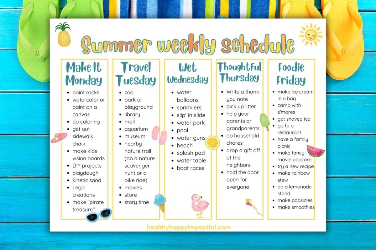 kids summer schedule template
