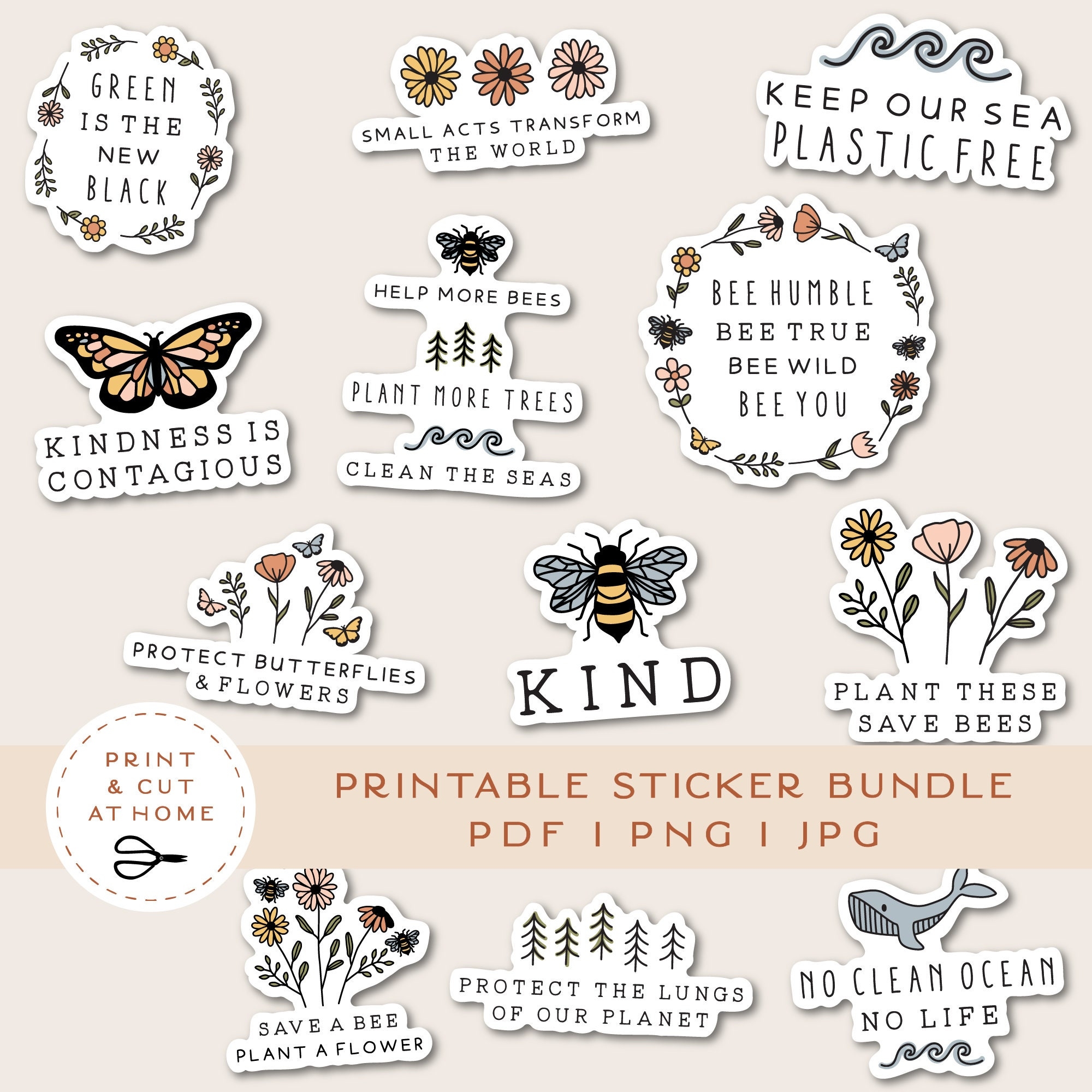 Save The Earth Vinyl Sticker Be Kind Printable Stickers Bundle 