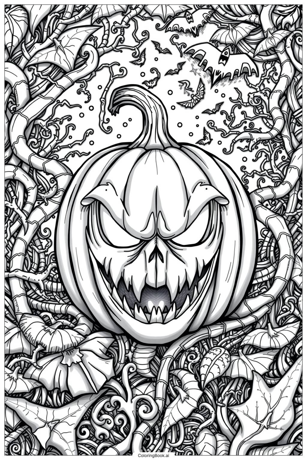 Scary Pumpkin With A Spooky Face Coloring Page Free PDFu0026PNG Printable 