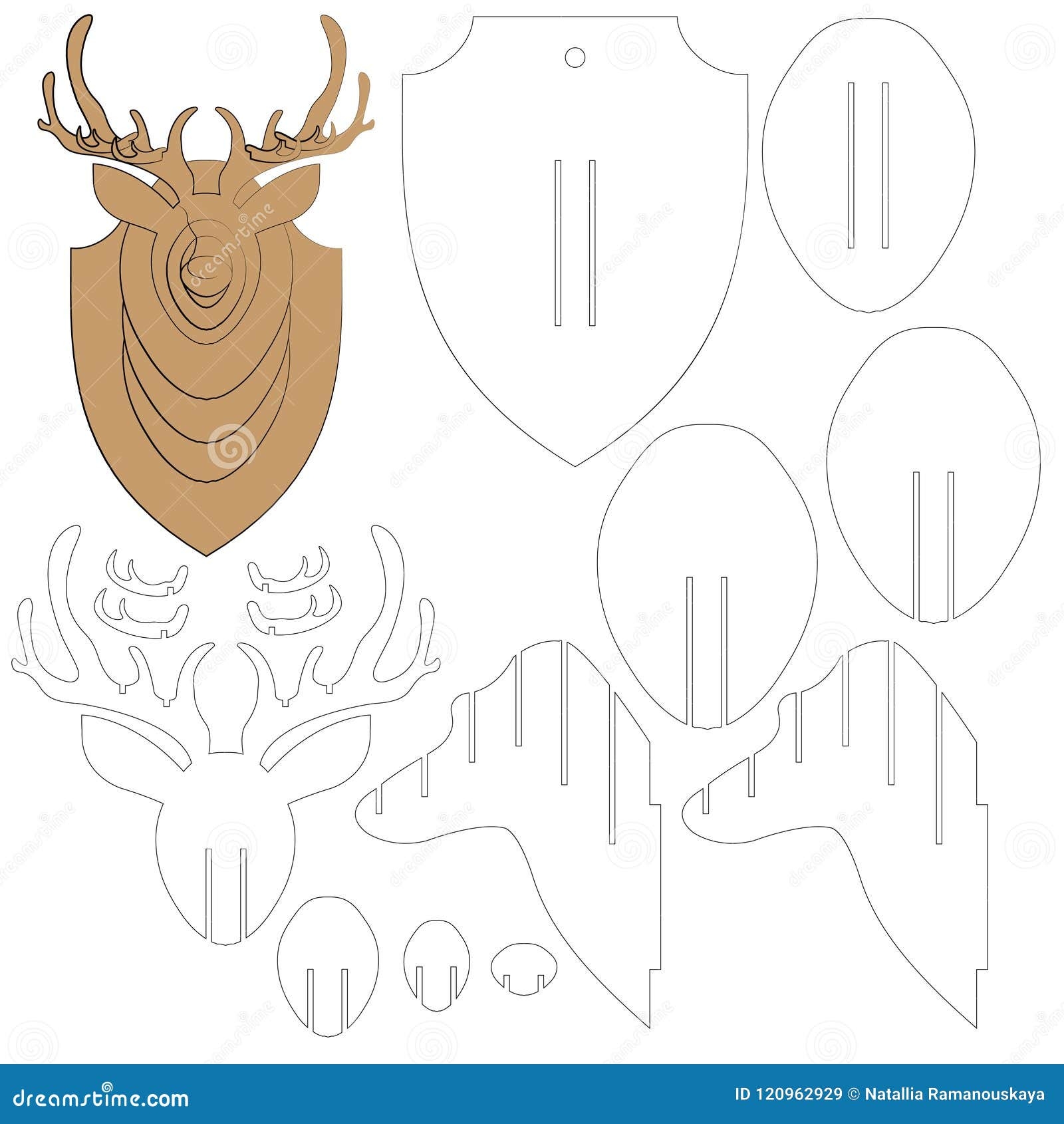 Scheme Of A Deer Head For Carving From A Tree Stock Vector 
