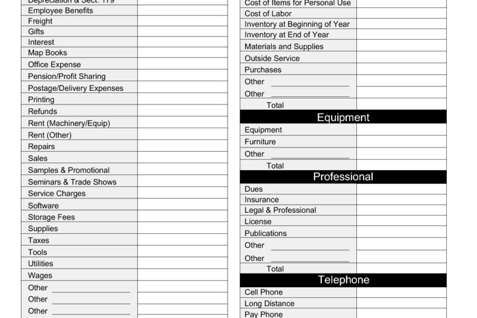 Self Employed Business Deduction Worksheet Italiano Tax
