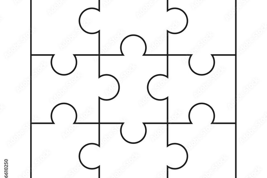 Set Of 9 Puzzle Piece On White Background Simple Temwork Jigsaw Game Template Vector Illustration Stock Vector Adobe Stock