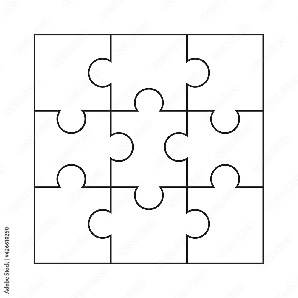 Set Of 9 Puzzle Piece On White Background Simple Temwork Jigsaw Game Template Vector Illustration Stock Vector Adobe Stock
