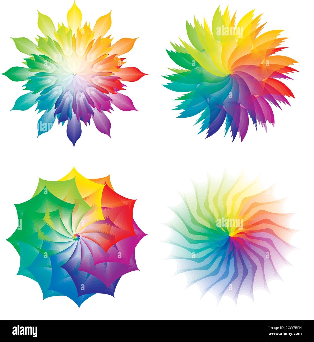 Set Of Color Wheels Circles With Flowers Rainbow Colors Stock 