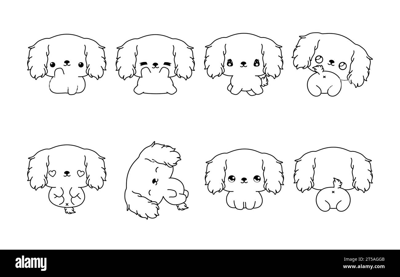 Set Of Kawaii Isolated Cocker Spaniel Dog Coloring Page 