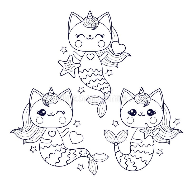 mermaid cats coloring pages