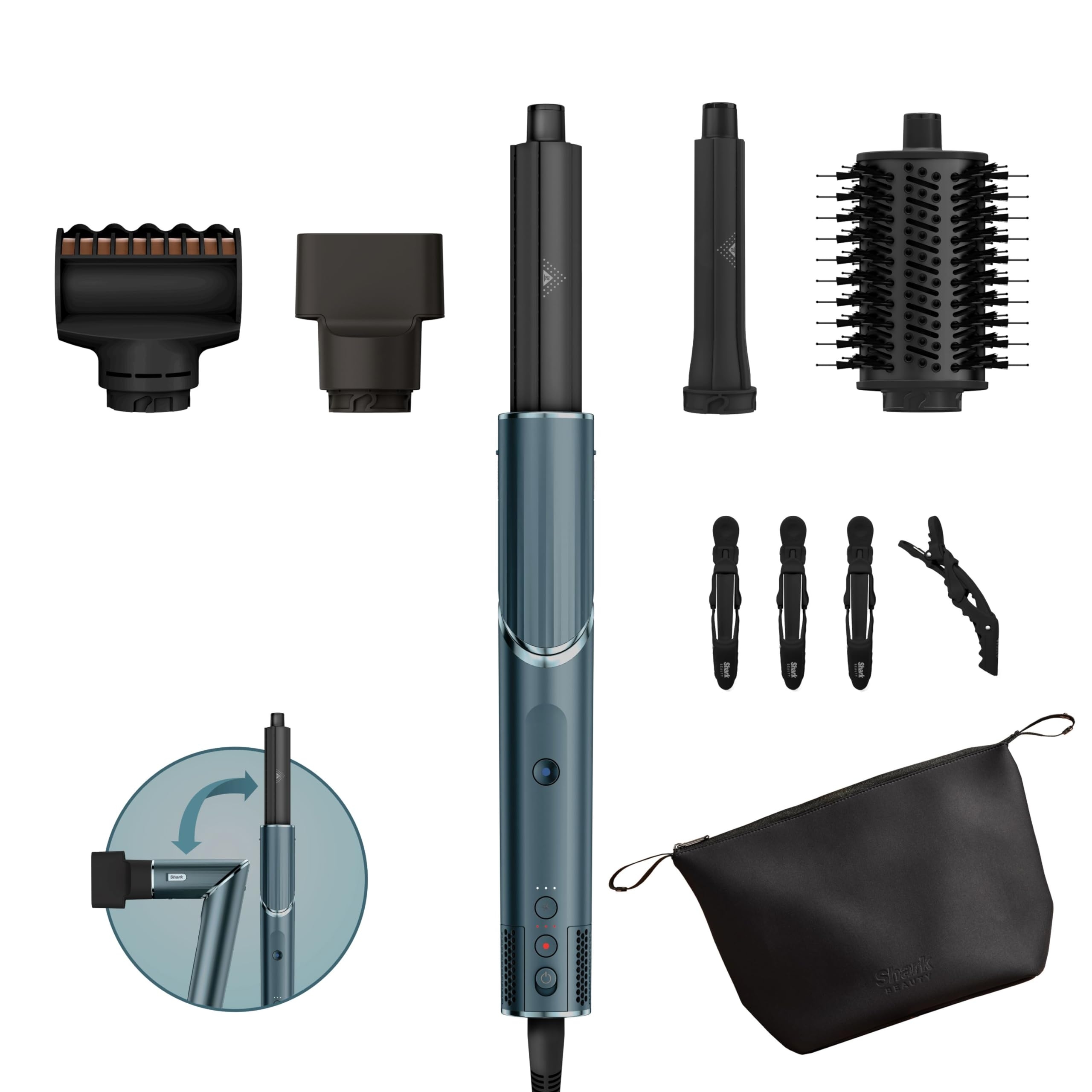 Shark FlexStyle Limited Edition 5 in 1 Air Styler U0026 Hair Dryer Gift Set No Heat Damage Curler Frizz Fighter Oval Brush U0026 Storage Bag Turquoise 