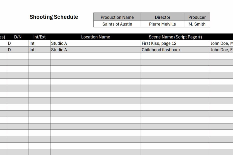 Shooting Schedule Template For Excel Free Download