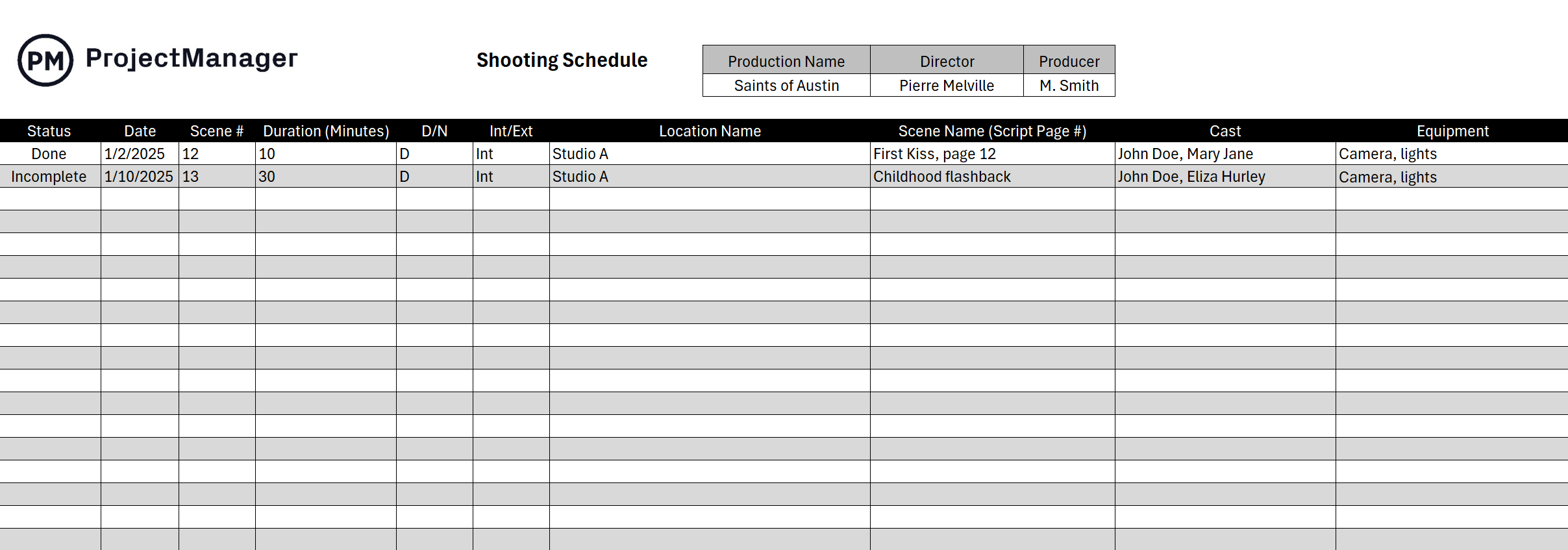 Shooting Schedule Template For Excel Free Download 
