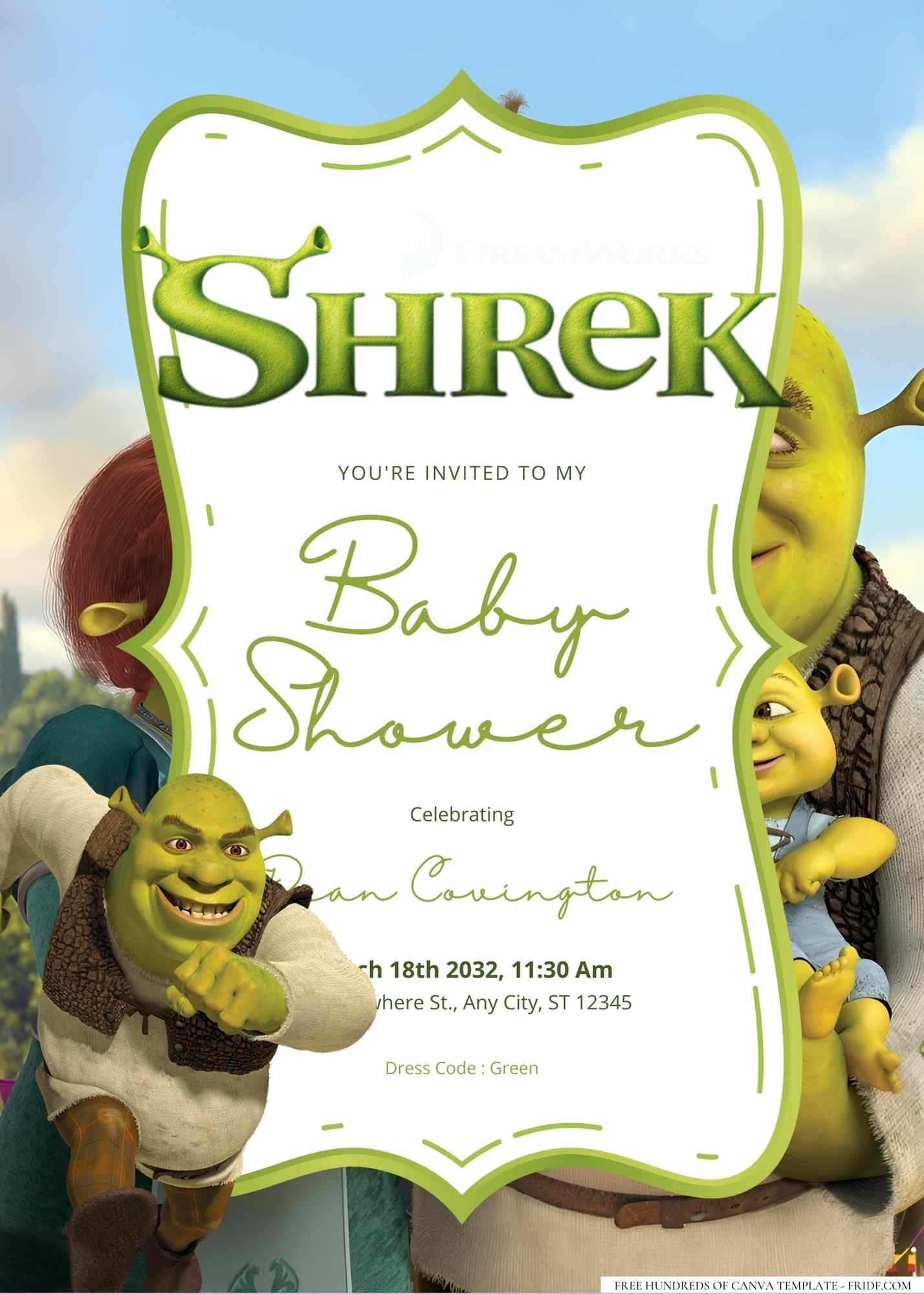 Shrek Baby Shower Invitation Templates