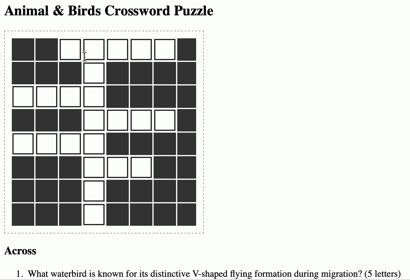 Simple Crossword Puzzle Example Using Pure HTML CSS And 