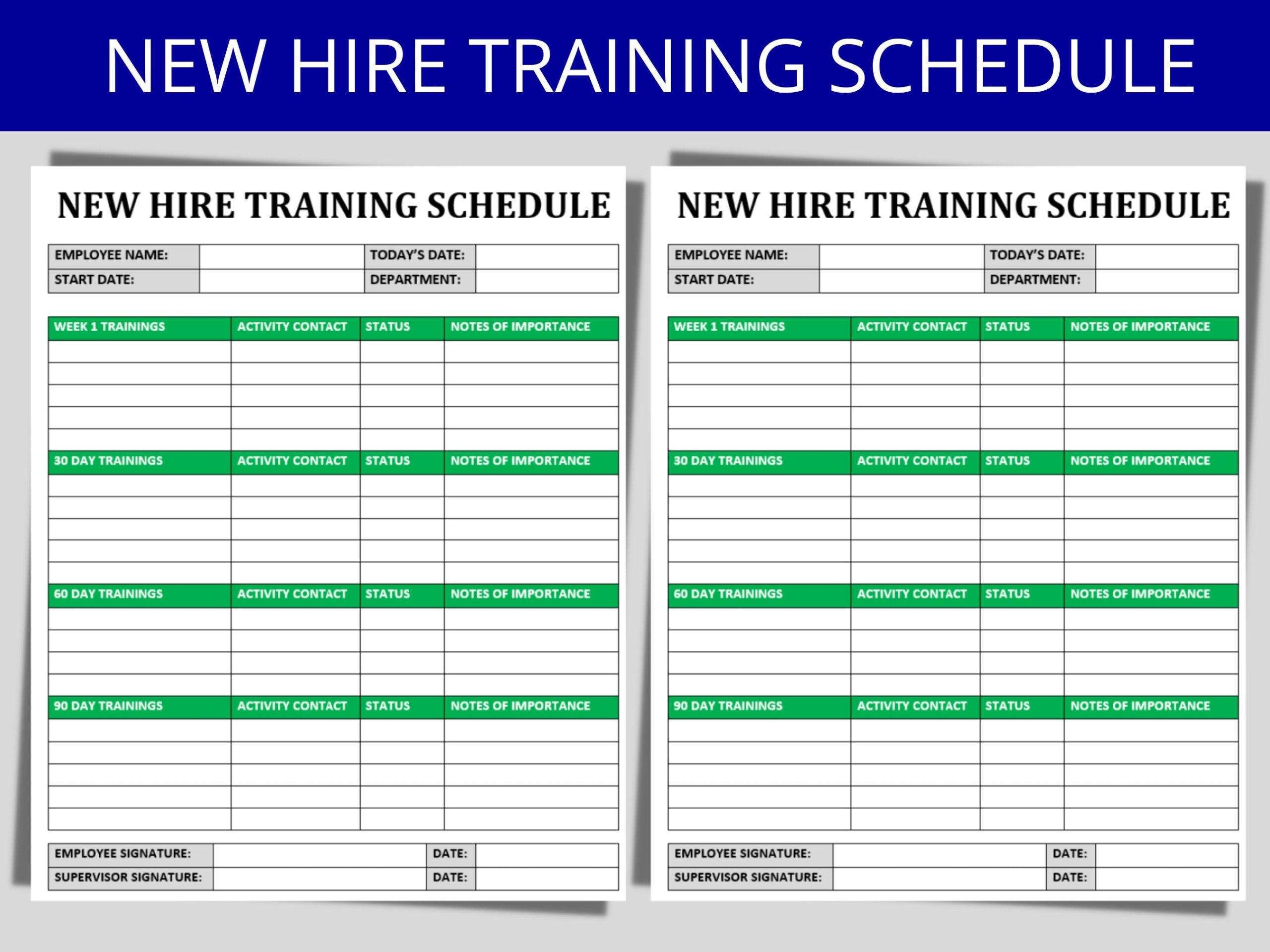 Simple New Hire Training Schedule Editable Word Template 90 day Plan HR Resources Etsy