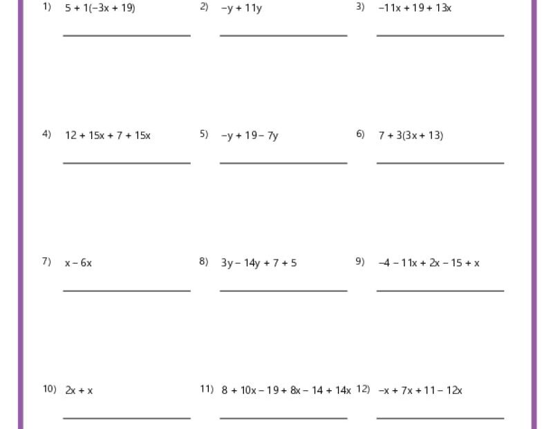 Simplifying Expressions Worksheets K12 Math Worksheets