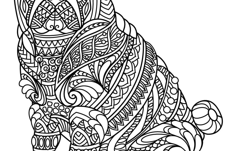 Sitting Bulldog And Pretty Patterns Dog Coloring Pages For Adults