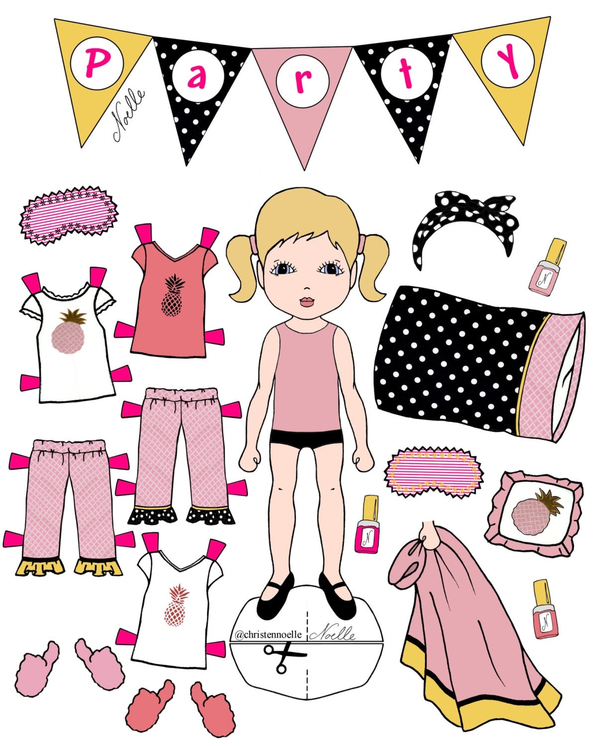 Slumber Party Paper doll Set Blonde With Pigtails Printable 