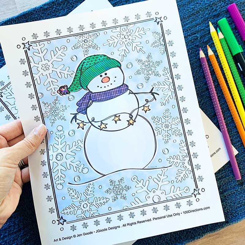 Snowman Coloring Page And Winter Printables 100 Directions
